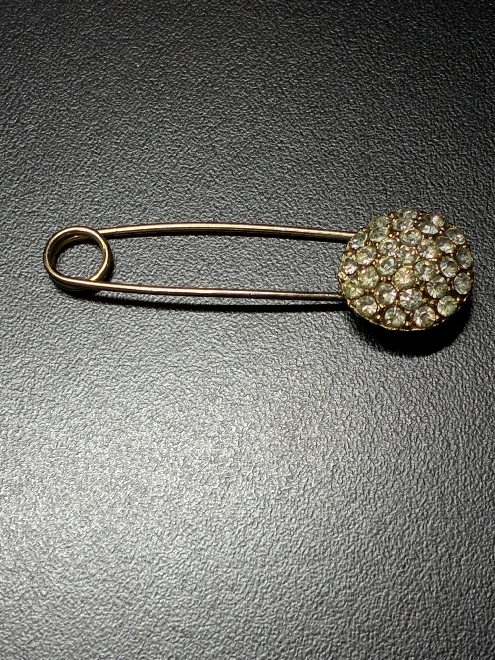 Vintage Gold Crystal Pave Safety Pin Brooch - Women Jewelry